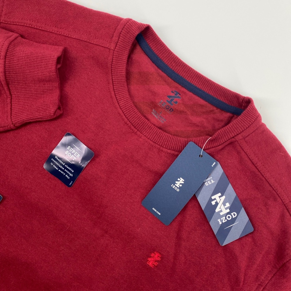 NEW IZOD Sweatshirt Mens Large Red Crewneck Super Soft Fleece Cozy Dad Lounge